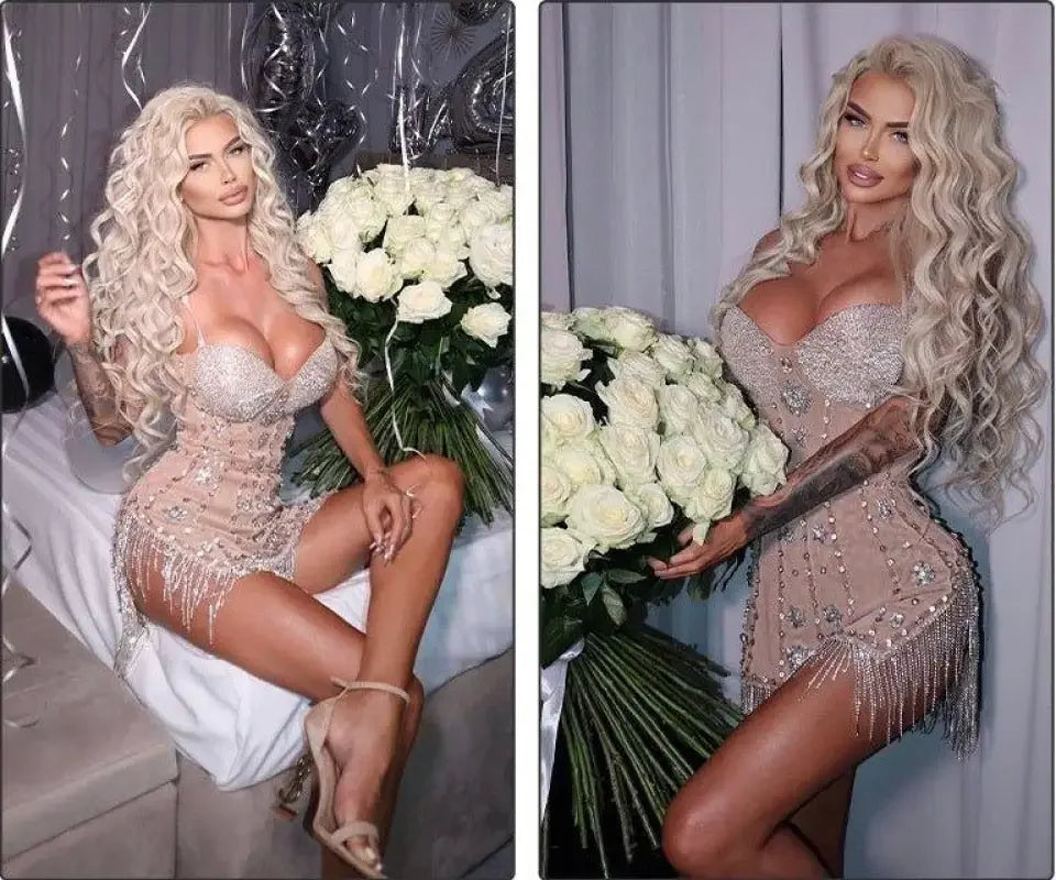 Fashionsarah.com Luxury Crystal Tassel Dress