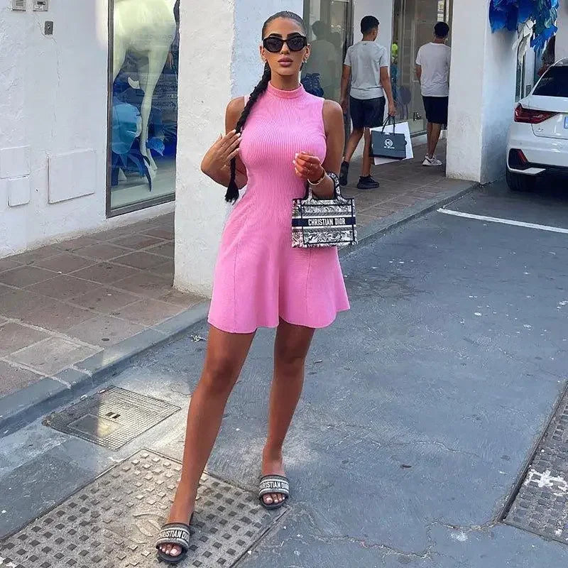 Ribbed Sleeveless A-line Dress | Fashionsarah.com