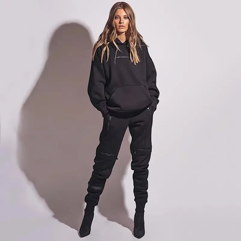 Woman in black hoodie and cargo pants wearing Casual Fitness Pants for casual fitness