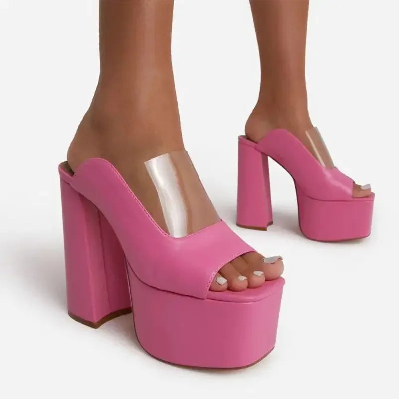 Pink platform high heels featuring open toe platforms and stylish toe platforms design