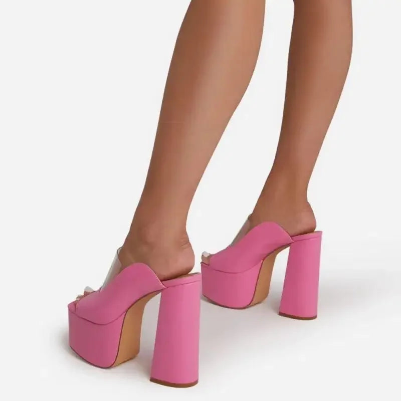 Pink platform high heels featuring open toe platforms for stylish appeal