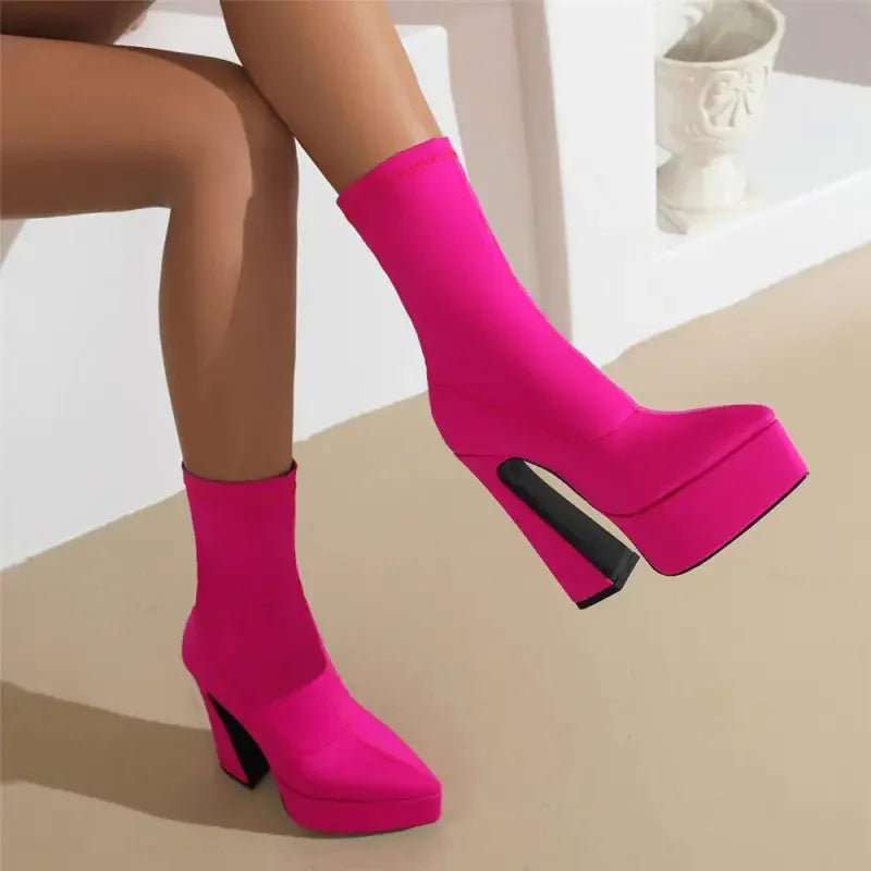 Hot pink luxury sock platform boots featured in the stylish Sock Platform Boots collection