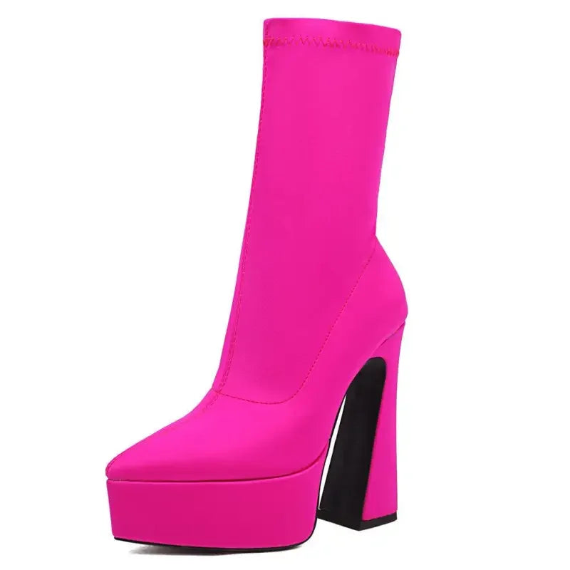 Hot pink luxury sock platform boots, stylish platform boots with sock platform design