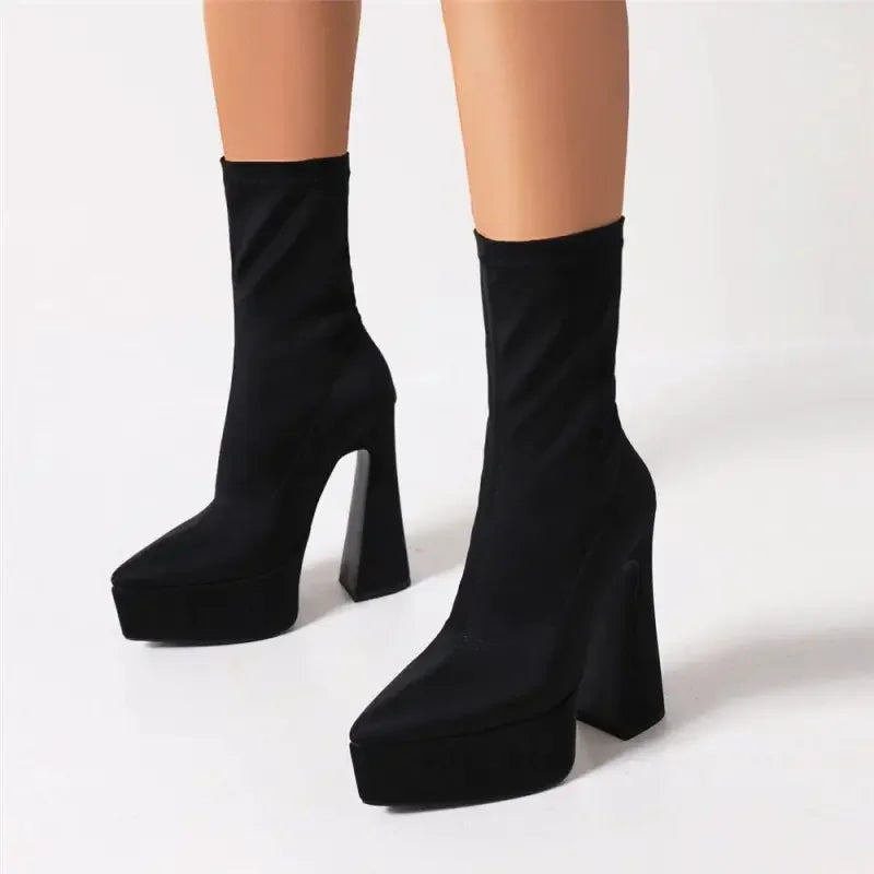 Luxury sock platform boots featuring sleek black platform ankle boots for stylish footwear