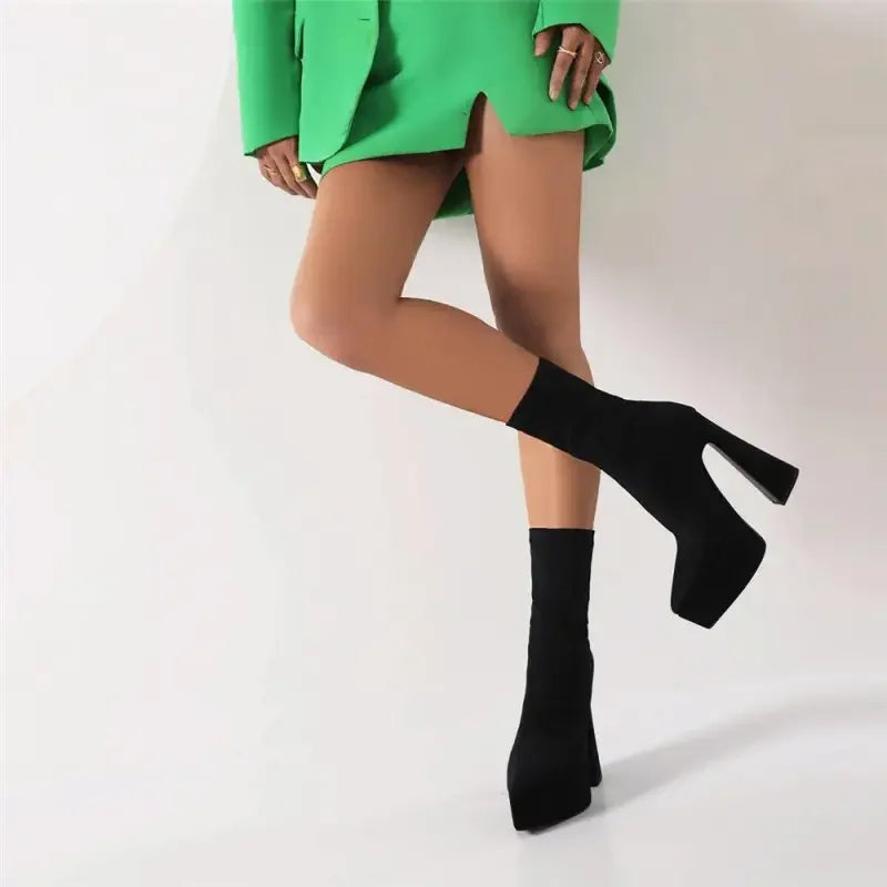 Luxury sock platform boots showcasing sleek black platform sock boots with high heel design