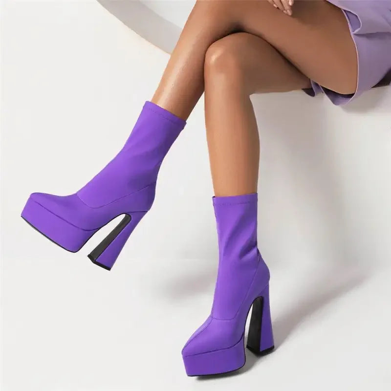 Purple platform ankle boots from Luxury Sock Platform Boots collection showcasing stylish sock platform boots