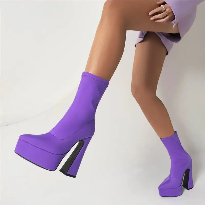Purple luxury sock platform boots displayed in stylish sock platform boots product image