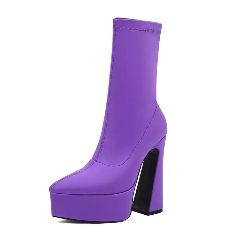 Purple platform heeled boot from Luxury Sock Platform Boots collection