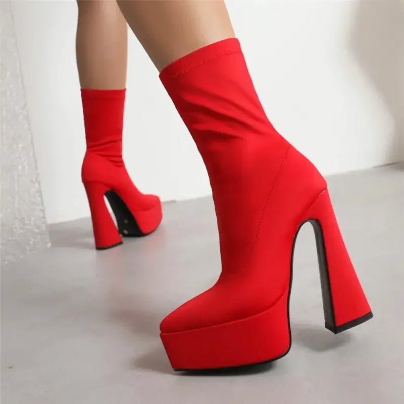Red platform ankle boots from the Luxury Sock Platform Boots collection
