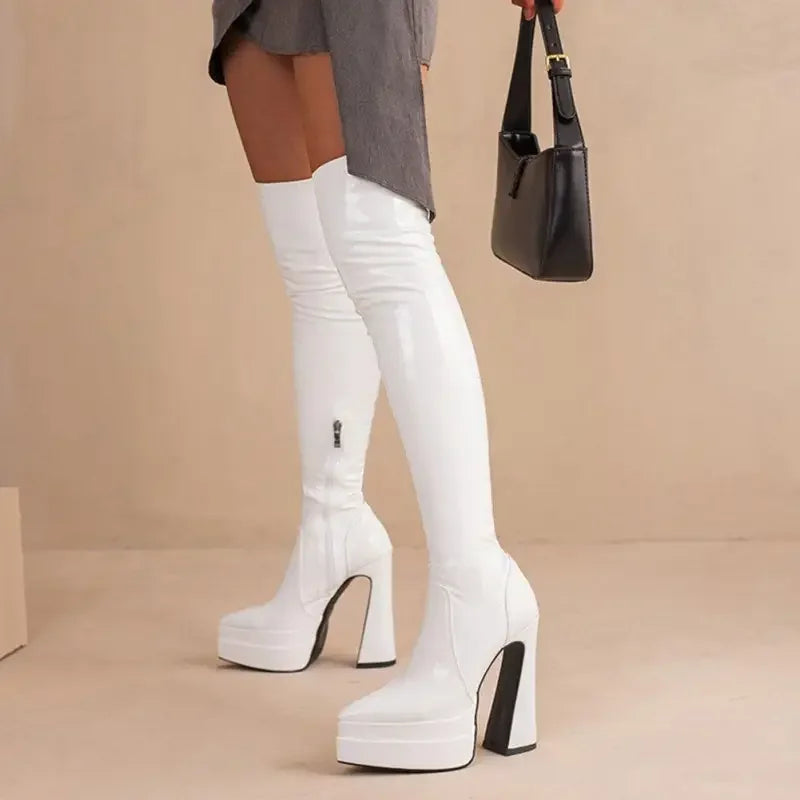 Luxury Platform Chunky Heel white platform thigh-high boots for fashionable styles Fashionsarah