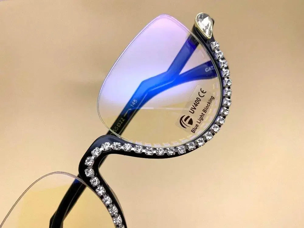Half Frame Rhinestone Luxury Eyeglasses | Fashionsarah.com