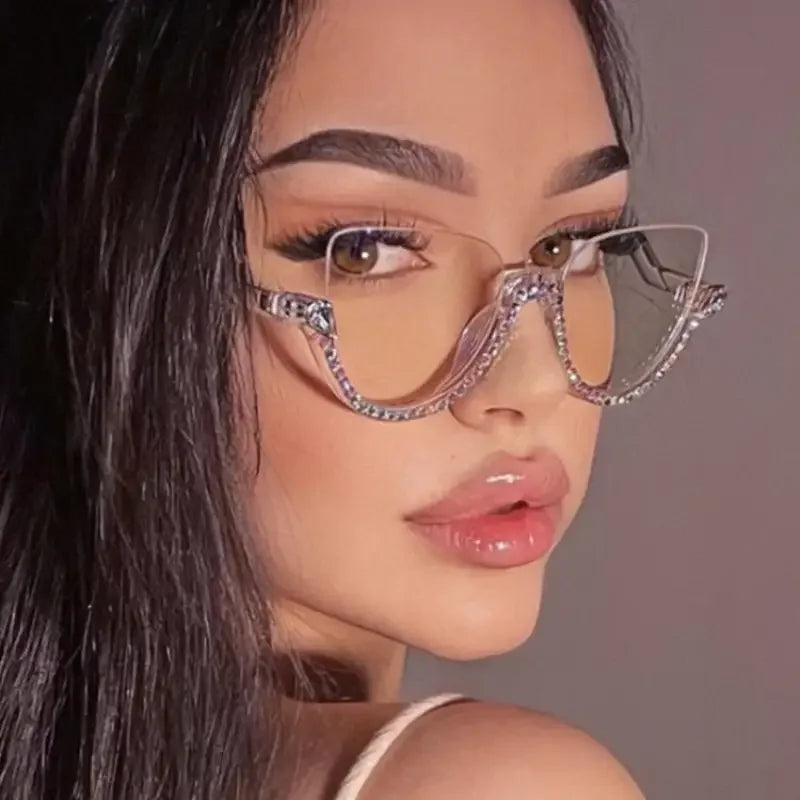 Half Frame Rhinestone Luxury Eyeglasses | Fashionsarah.com