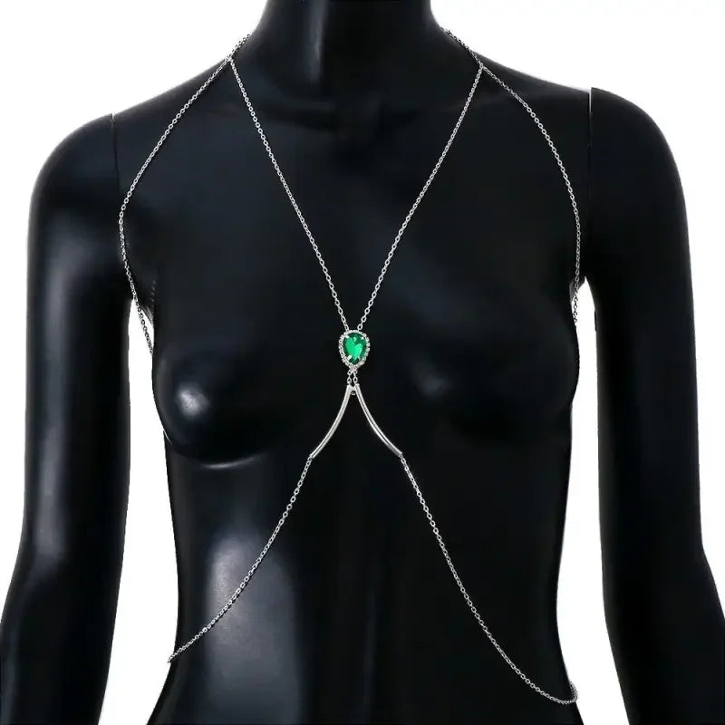 Trendy Green Crystal Rhinestone Chest Bracket | Fashionsarah.com