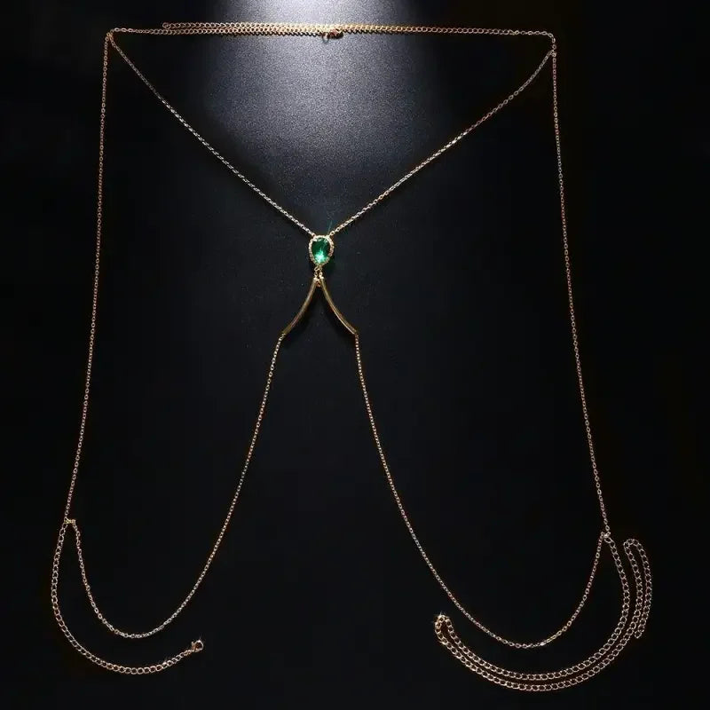 Trendy Green Crystal Rhinestone Chest Bracket | Fashionsarah.com