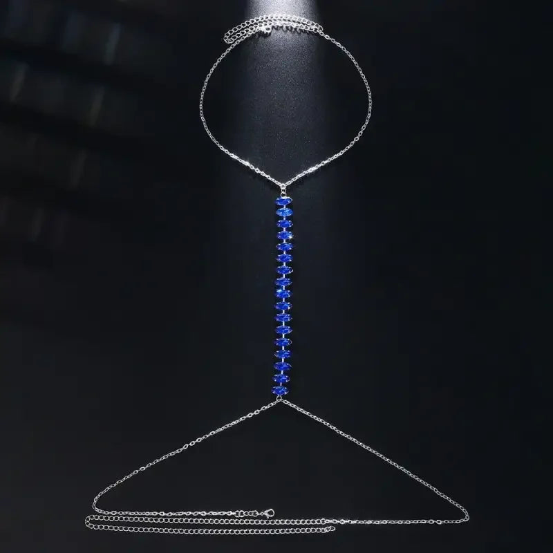 Blue Crystal Chest Chain Necklace | Fashionsarah.com