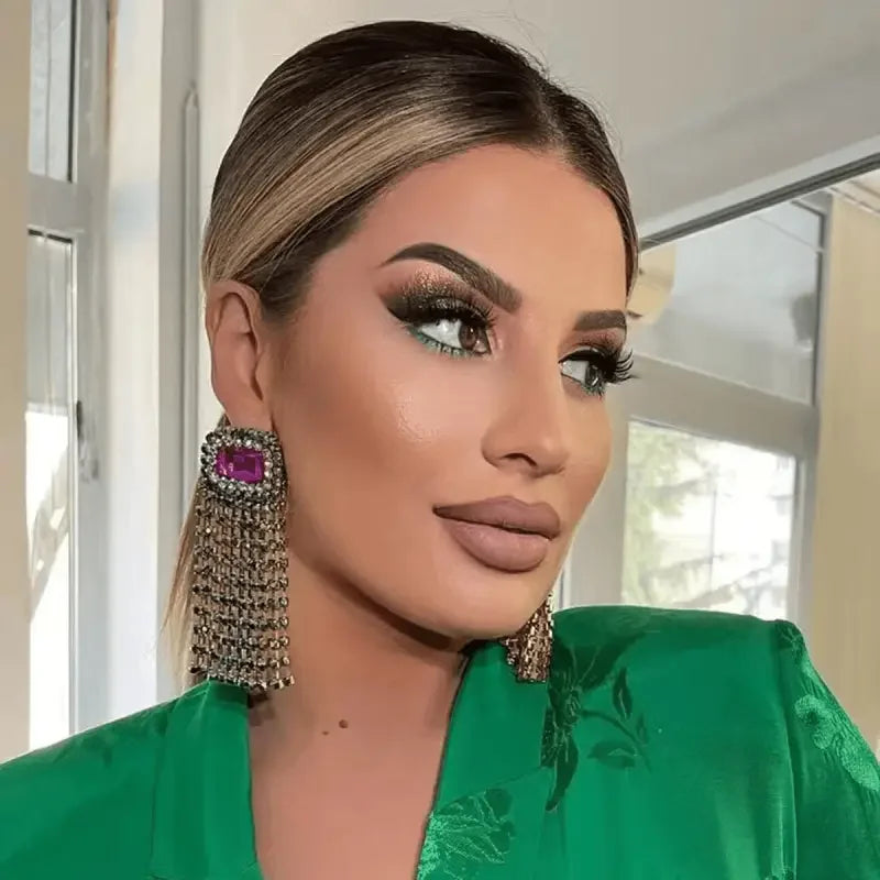 Rhinestone Long Tassel Dangle Earrings | Fashionsarah.com