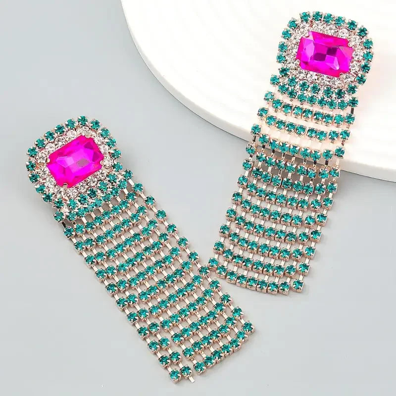 Rhinestone Long Tassel Dangle Earrings | Fashionsarah.com