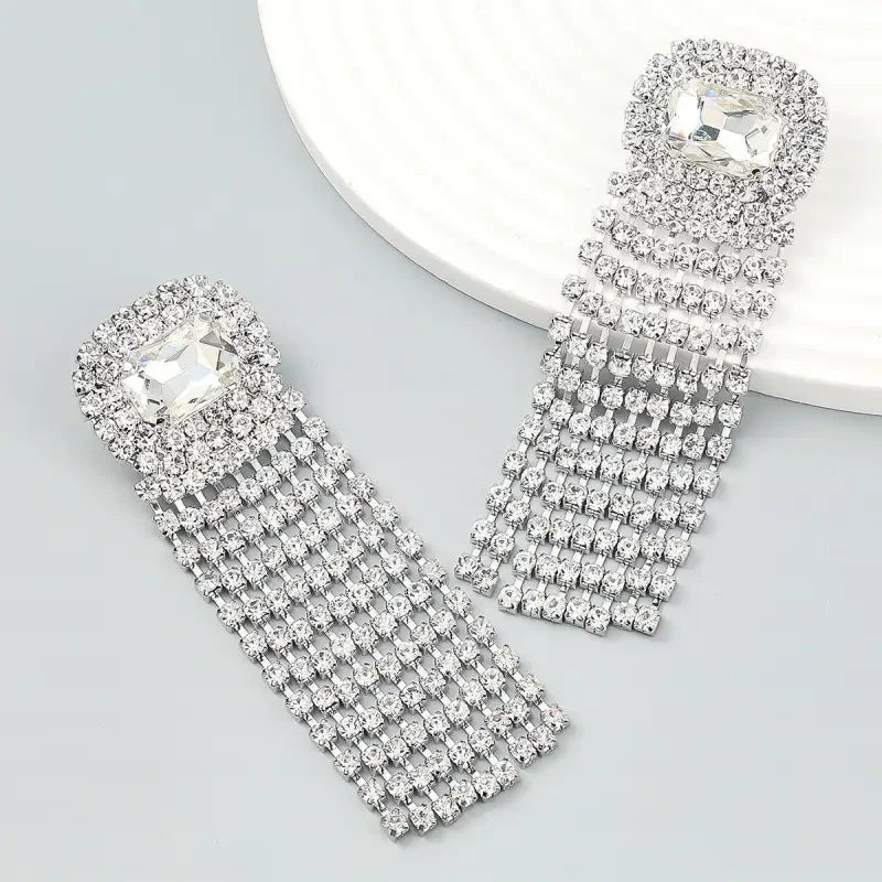 Rhinestone Long Tassel Dangle Earrings | Fashionsarah.com
