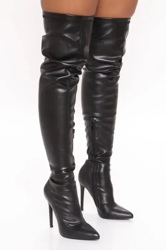 Black thigh-high stiletto knee boots from New Over The Knee Boots, perfect for women’s fashion