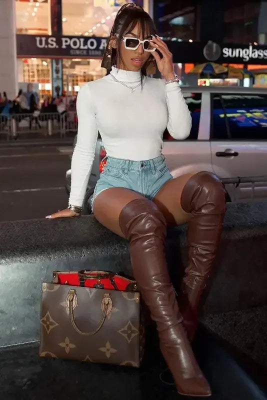 Brown leather thigh-high knee boots from New Over The Knee Boots, perfect for women’s fashion