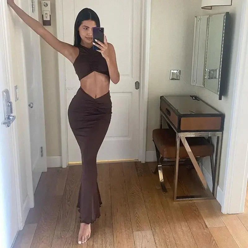 Brown two-piece dress from Summer Skirt with Top Set, a fashionable skirts sets Fashionsarah