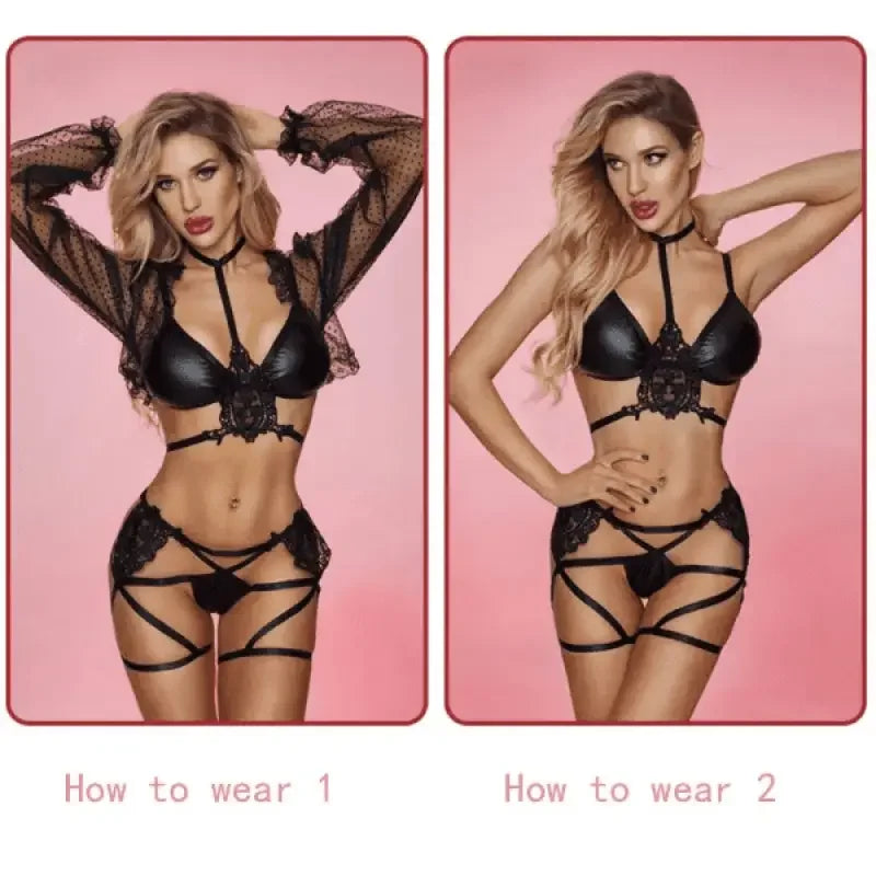 Black Lingerie Set 4 Pcs | Fashionsarah.com