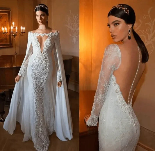 Luxurious Lace Wedding Dress with Cape | Fashionsarah.com