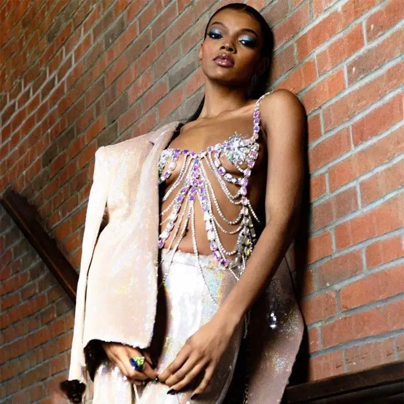 Colorful Crystal Hollow Metal Top | Fashionsarah.com