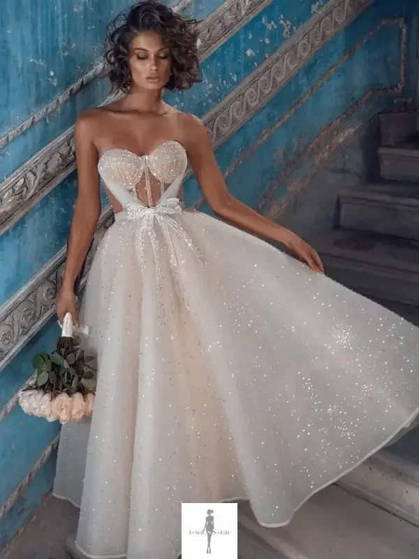 Fashionsarah.com Fashionsarah.com Elegant Shining Sparkle Beading Wedding Dress With Bow