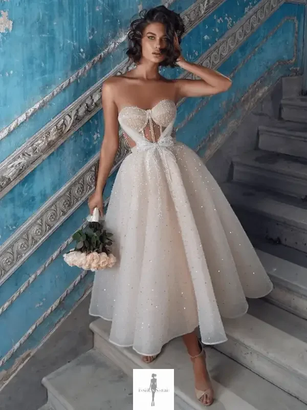 Fashionsarah.com Fashionsarah.com Elegant Shining Sparkle Beading Wedding Dress With Bow