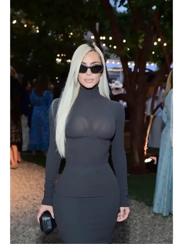 Kim Kardashian’s long-sleeved gray dress featured in online boutique women’s fashion