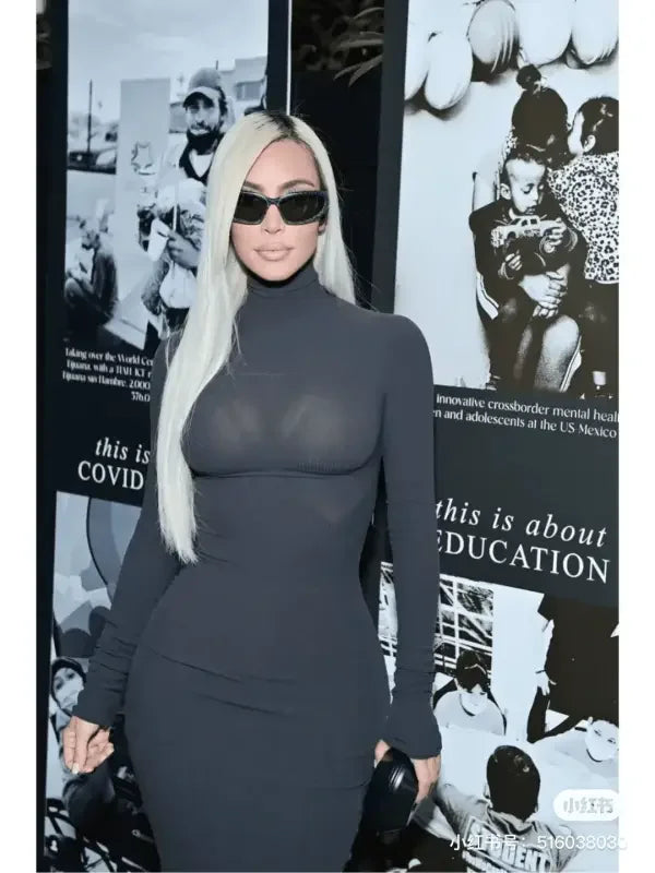 Kim Kardashian’s long-sleeved gray dress featured in women’s fashion at online boutique