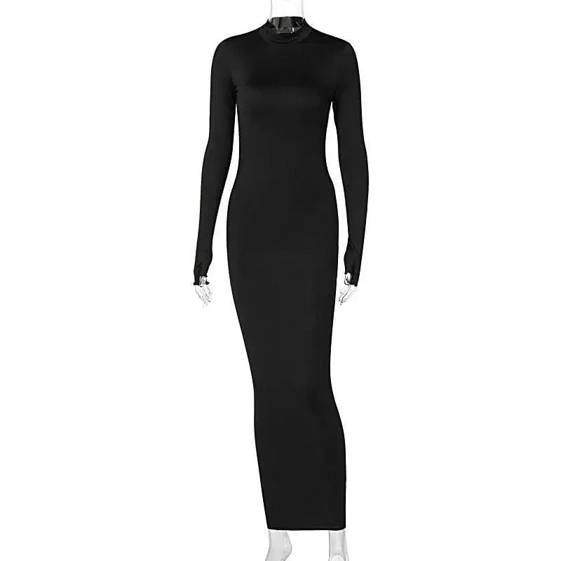 Kim Kardashian’s long-sleeved black maxi dress available at online boutique for women’s fashion