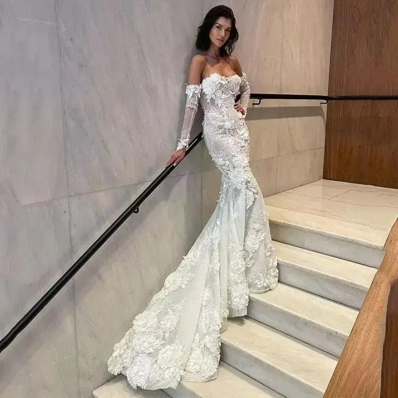 Sweetheart Wedding Dress with 3D Floral Applique | Fashionsarah.com