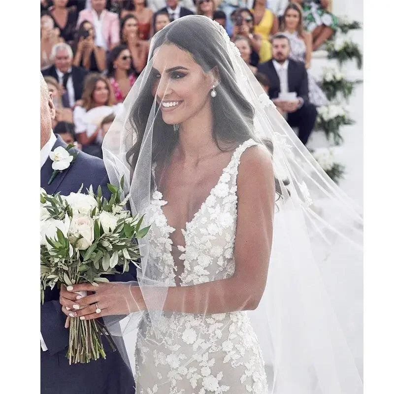 V-neck Wedding Dress with 3D Lace Applique | Fashionsarah.com