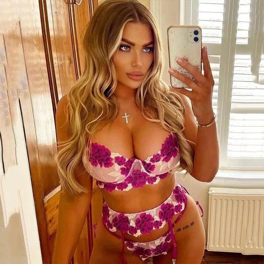 3-Piece Pink Embroidery Lace Set | Fashionsarah.com