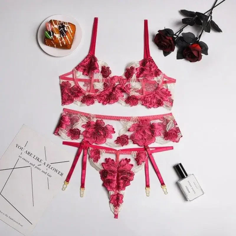 3-Piece Pink Embroidery Lace Set | Fashionsarah.com
