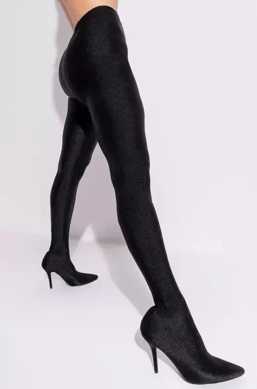 Black shiny stiletto pant boots displayed in Stiletto Pant Boots collection