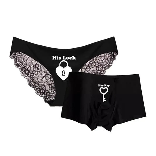 Romantic matching couples panties displayed in stylish couples panties set