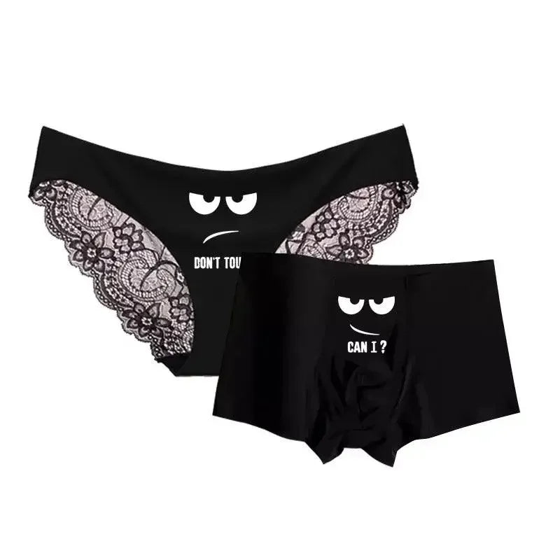 Romantic matching couples panties with cartoon faces, stylish couples panties set