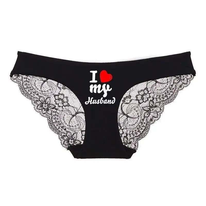 Black lace-trimmed underwear from Romantic Matching Couples Panties collection