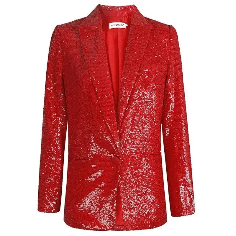 Red sequined blazer from the Fashion Sequin Blazer + Straight Trousers collection