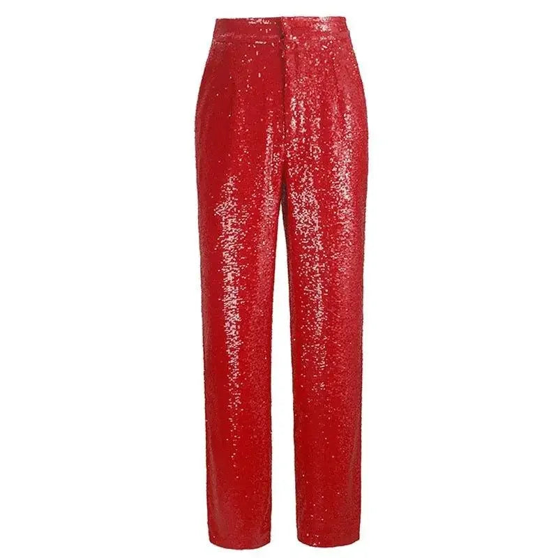 Red sequined pants from Fashion Sequin Blazer + Straight Trousers collection