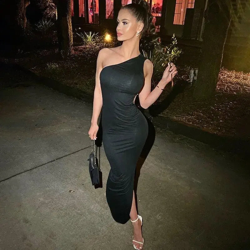 Elegant one-shoulder black dress for women elegant summer occasions