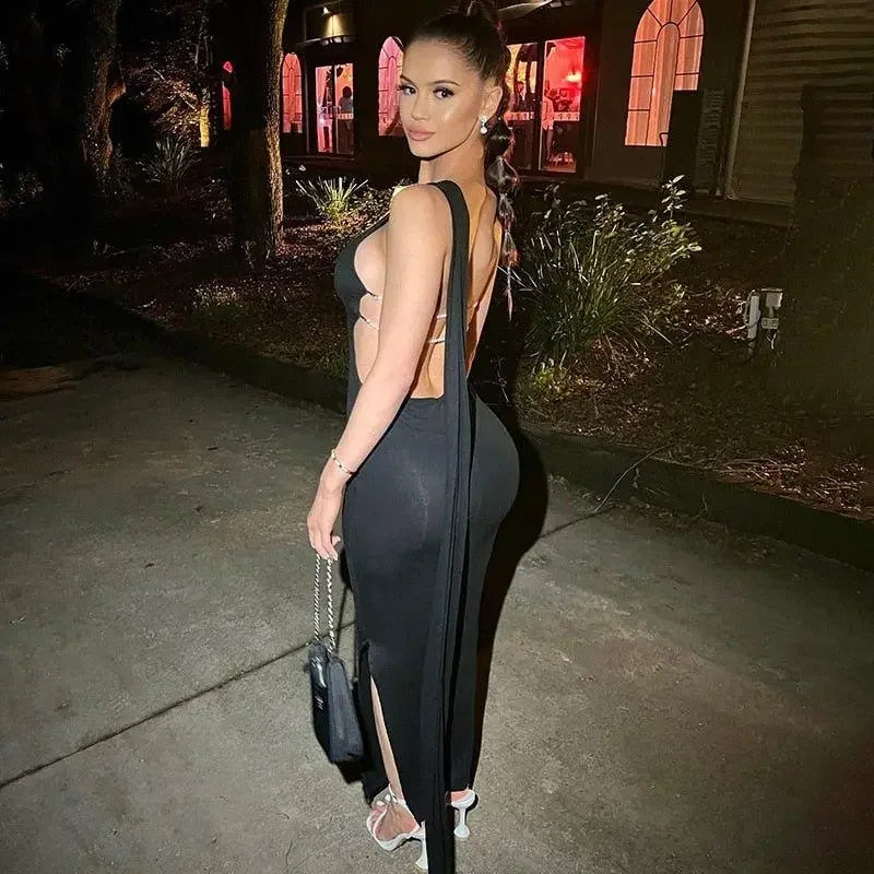 Woman in a black elegant summer dress showcased in the Women Elegant Summer Dress product image