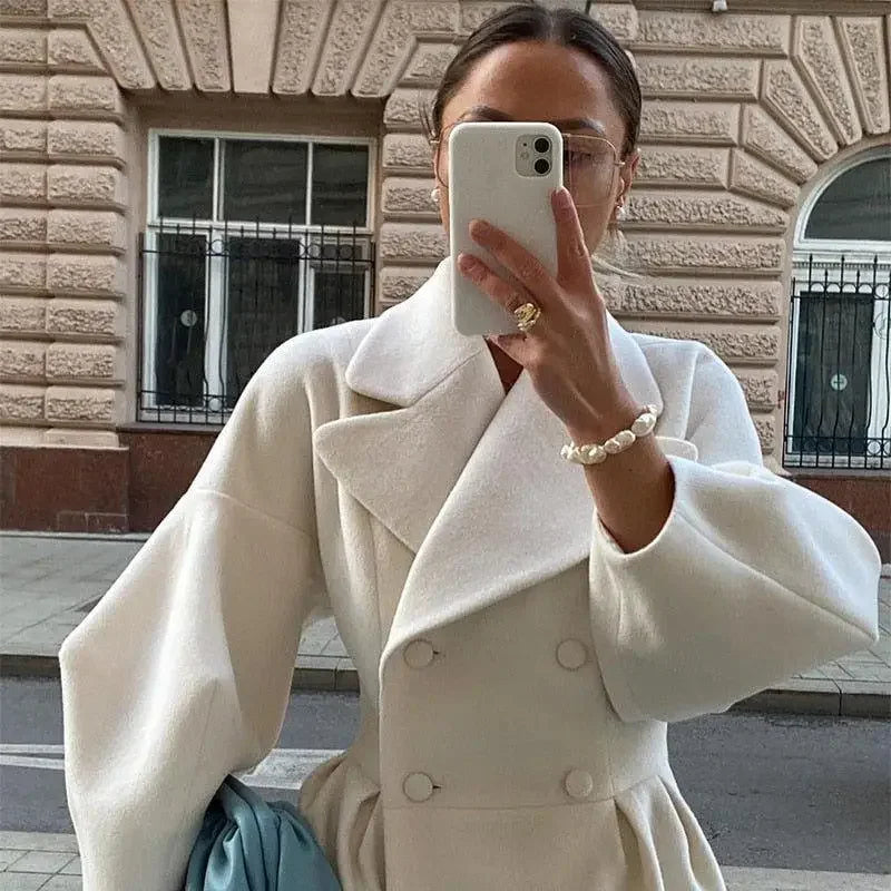 Lantern Sleeve Woolen Coat | Fashionsarah.com