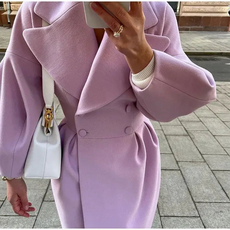 Lantern Sleeve Woolen Coat | Fashionsarah.com