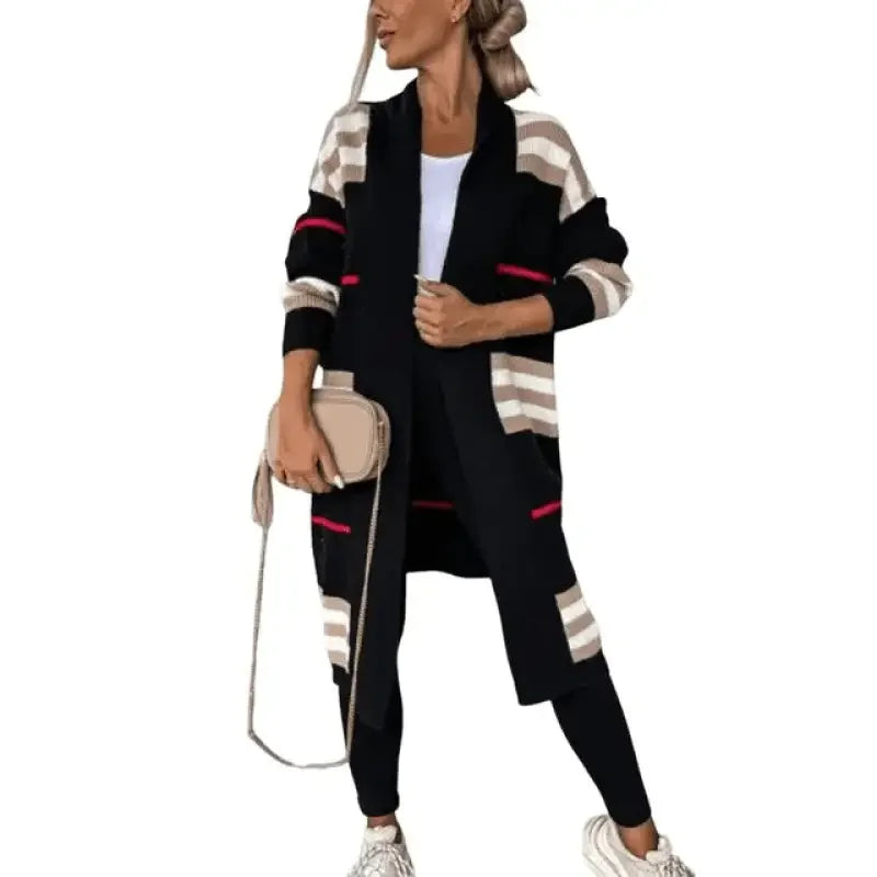 Striped sweater cardigans with long design and pockets for stylish layering