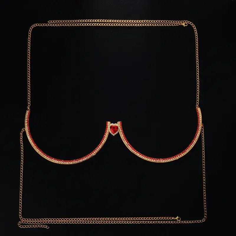 Red Heart Rhinestone Chest Lingerie Chain | Fashionsarah.com