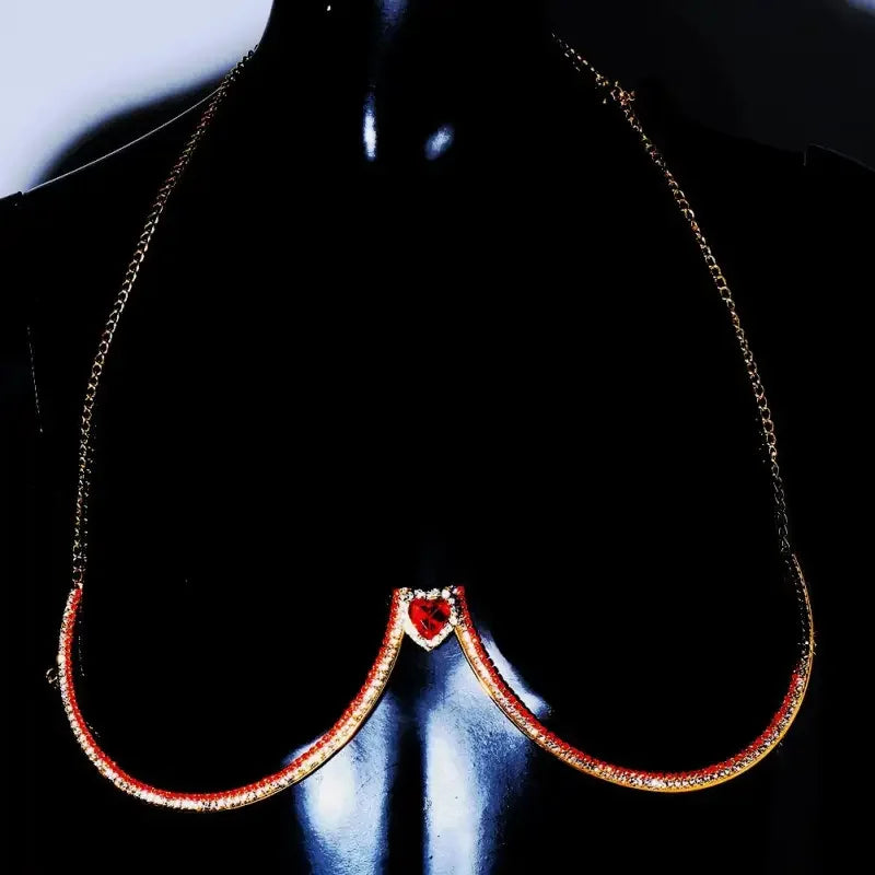 Red Heart Rhinestone Chest Lingerie Chain | Fashionsarah.com